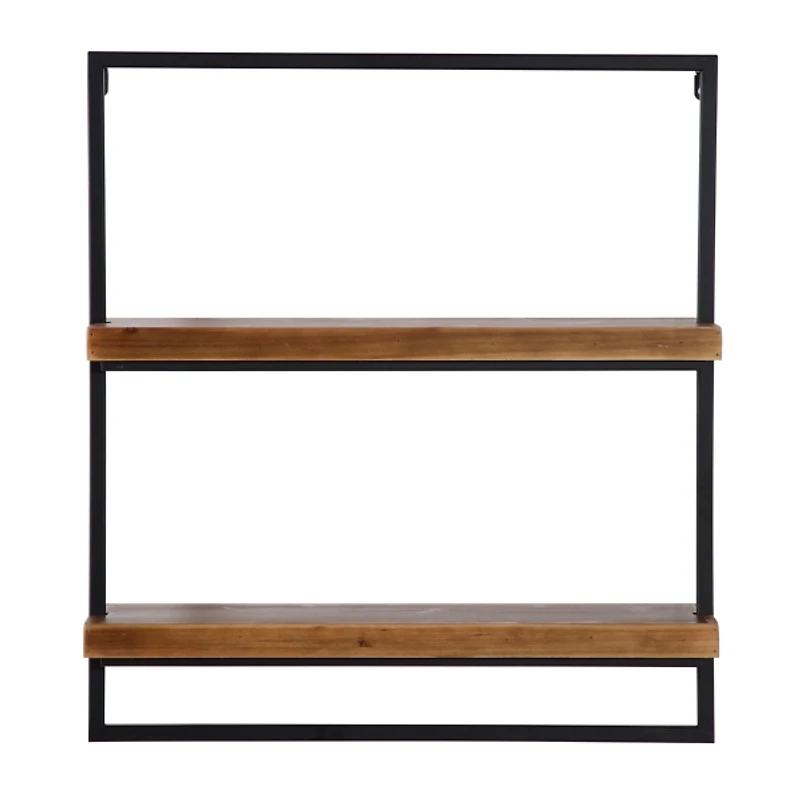 Brown Wood Black Metal Frame Wall Shelves