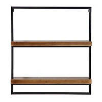 Brown Wood Black Metal Frame Wall Shelves