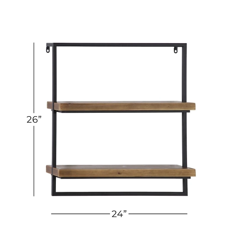 Brown Wood Black Metal Frame Wall Shelves