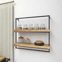 Brown Wood Black Metal Frame Wall Shelves