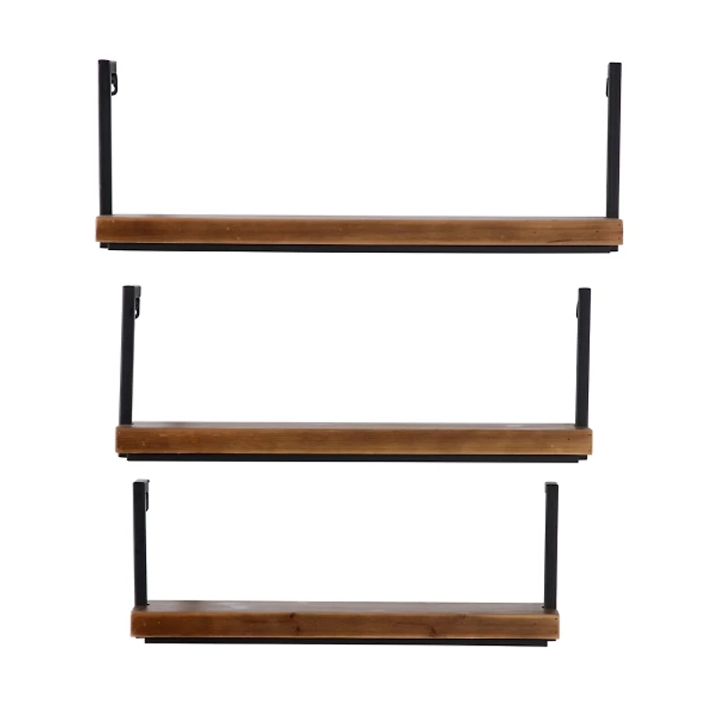 Brown Wood Black Metal Frame 3-pc. Wall Shelves