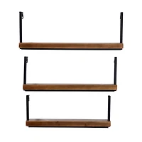 Brown Wood Black Metal Frame 3-pc. Wall Shelves