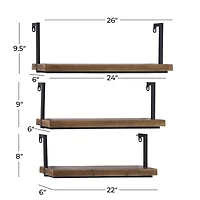 Brown Wood Black Metal Frame 3-pc. Wall Shelves