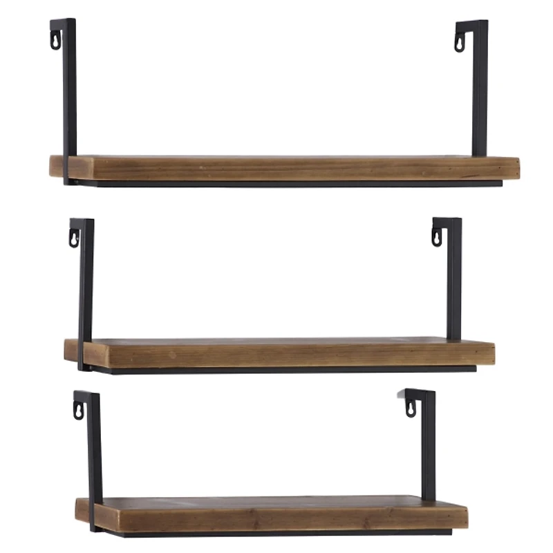 Brown Wood Black Metal Frame 3-pc. Wall Shelves