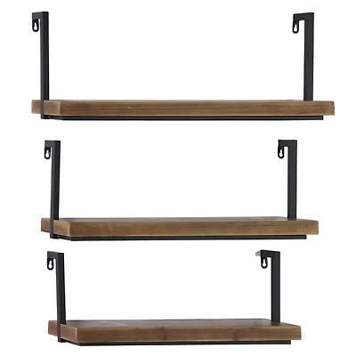 Brown Wood Black Metal Frame 3-pc. Wall Shelves