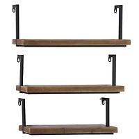 Brown Wood Black Metal Frame 3-pc. Wall Shelves