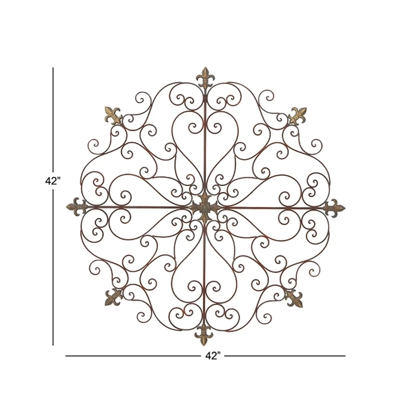 Brown Patina Metal Floral Crest Wall Plaque