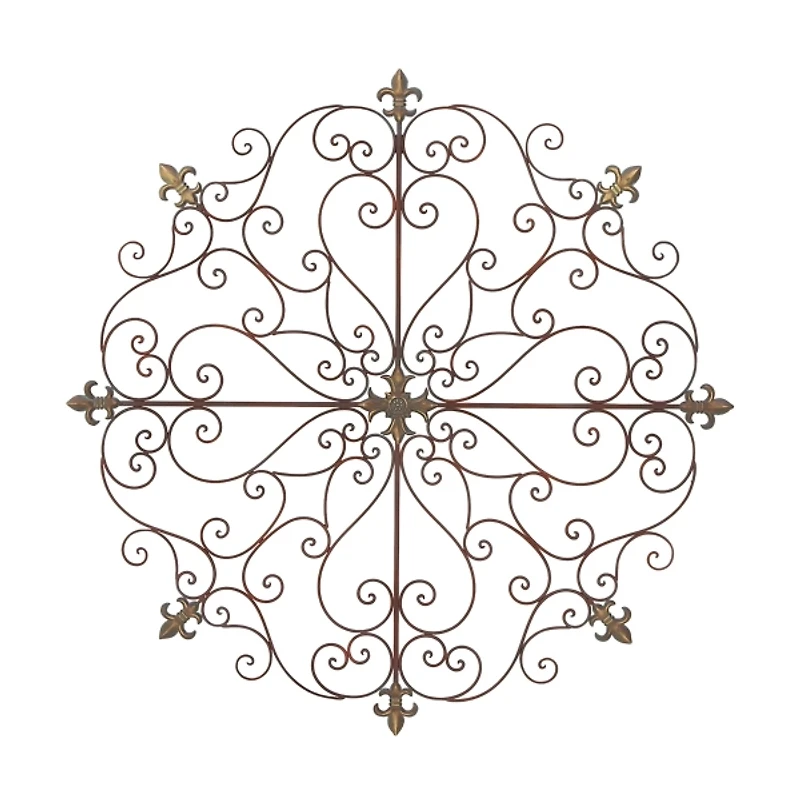 Brown Patina Metal Floral Crest Wall Plaque