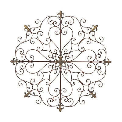 Brown Patina Metal Floral Crest Wall Plaque