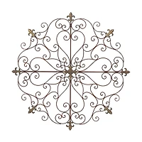 Brown Patina Metal Floral Crest Wall Plaque