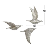 Silver Flying Birds Wall Sculptures, Set of 3