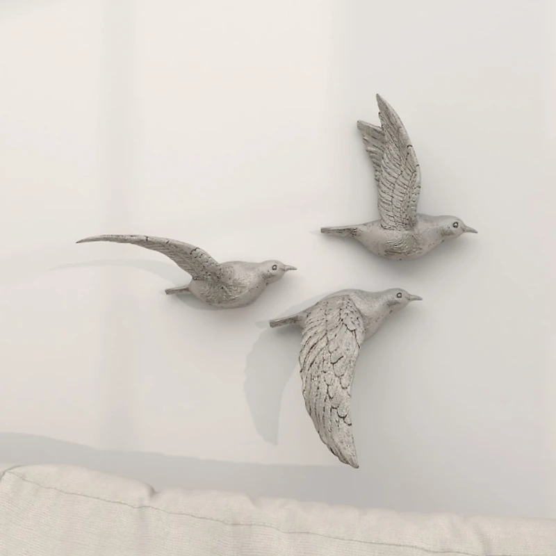 Silver Flying Birds Wall Sculptures, Set of 3