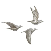 Silver Flying Birds Wall Sculptures, Set of 3
