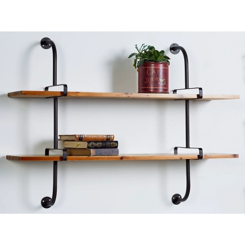 Black Metal Pipe Two-Tier Wall Mounted Shelf