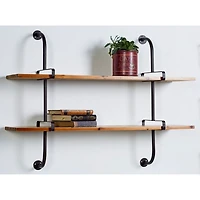 Black Metal Pipe Two-Tier Wall Mounted Shelf