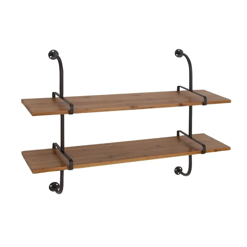 Black Metal Pipe Two-Tier Wall Mounted Shelf