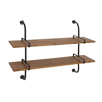 Black Metal Pipe Two-Tier Wall Mounted Shelf