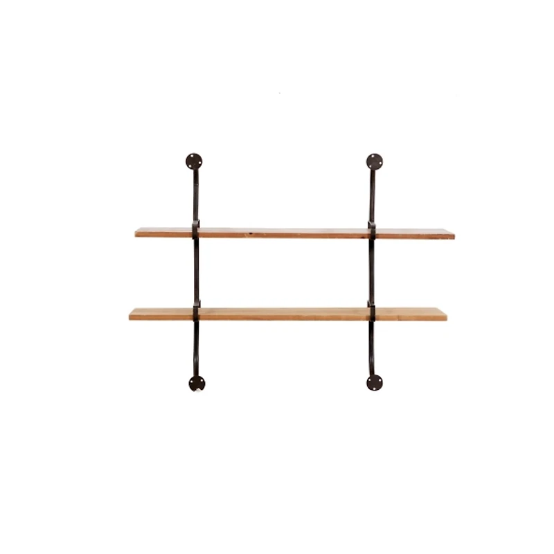 Black Metal Pipe Two-Tier Wall Mounted Shelf