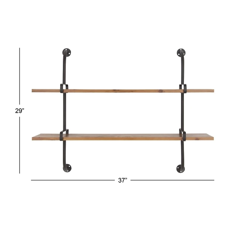 Black Metal Pipe Two-Tier Wall Mounted Shelf