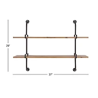 Black Metal Pipe Two-Tier Wall Mounted Shelf