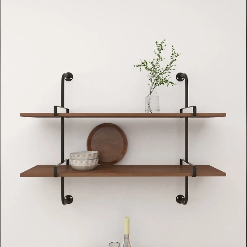 Black Metal Pipe Two-Tier Wall Mounted Shelf