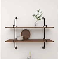 Black Metal Pipe Two-Tier Wall Mounted Shelf