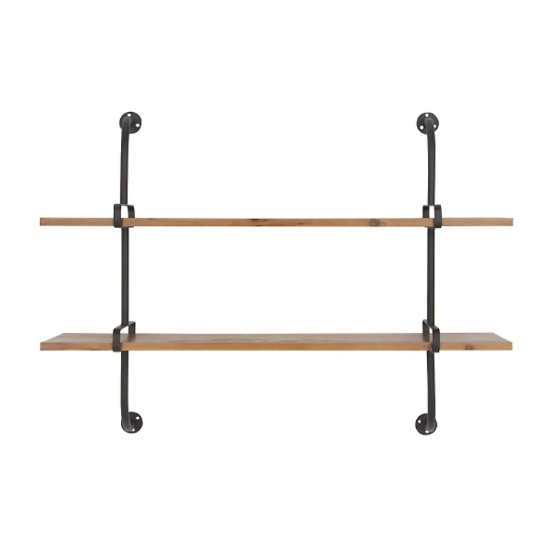 Black Metal Pipe Two-Tier Wall Mounted Shelf
