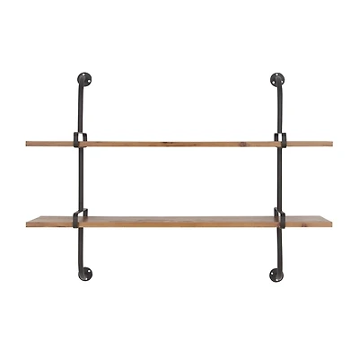 Black Metal Pipe Two-Tier Wall Mounted Shelf