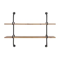 Black Metal Pipe Two-Tier Wall Mounted Shelf
