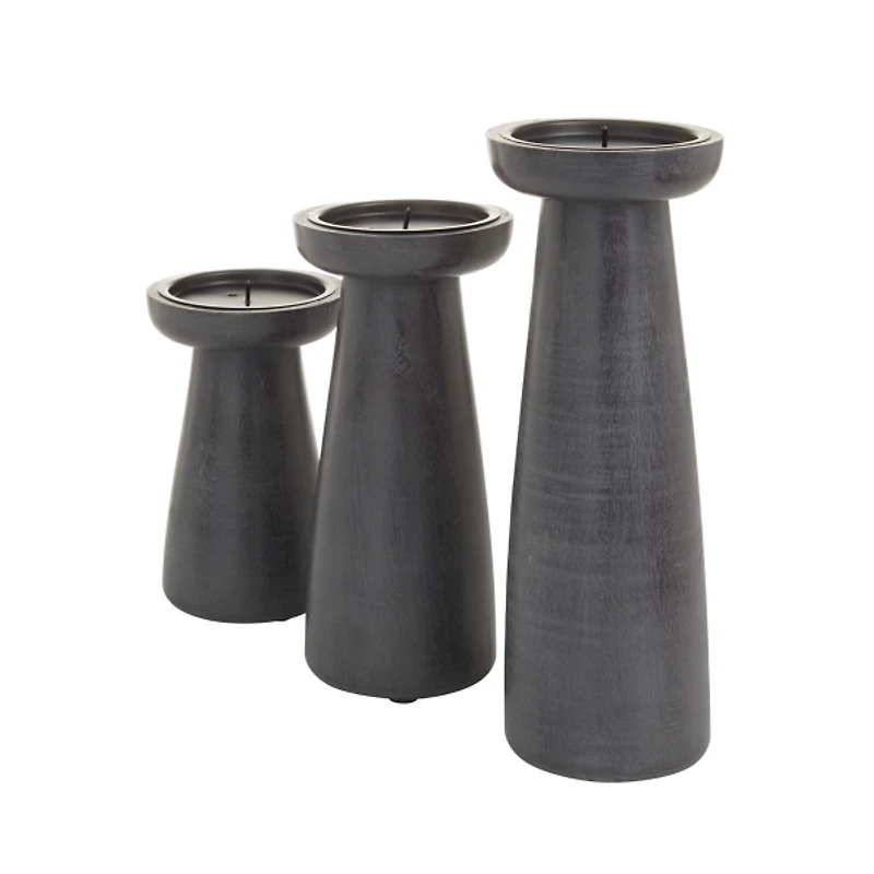 Black Wood Tapered 3-pc. Pillar Candle Holder Set