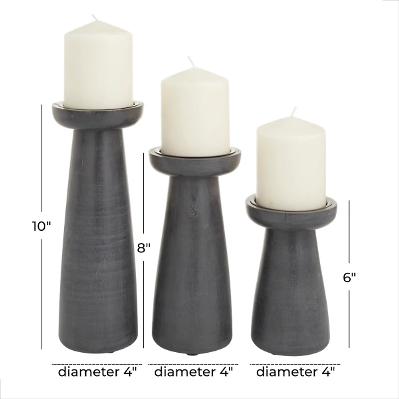 Black Wood Tapered 3-pc. Pillar Candle Holder Set
