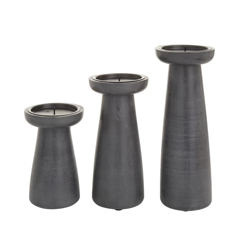 Black Wood Tapered 3-pc. Pillar Candle Holder Set