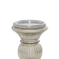 Smoke Gray Glass Pillar Candle Holders, Set of 3