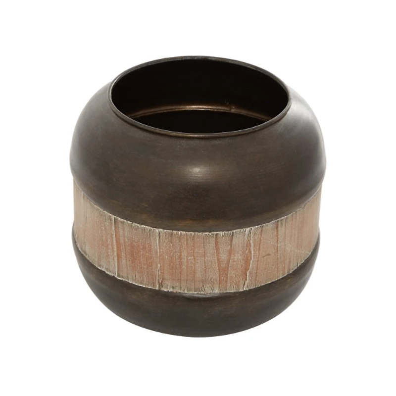 Mahogany Wood and Metal Jar with Lid, 11 in.