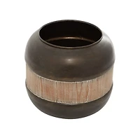Mahogany Wood and Metal Jar with Lid, 11 in.
