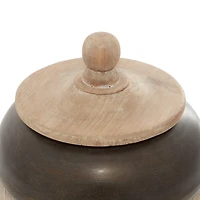 Mahogany Wood and Metal Jar with Lid, 11 in.