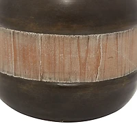 Mahogany Wood and Metal Jar with Lid, 11 in.