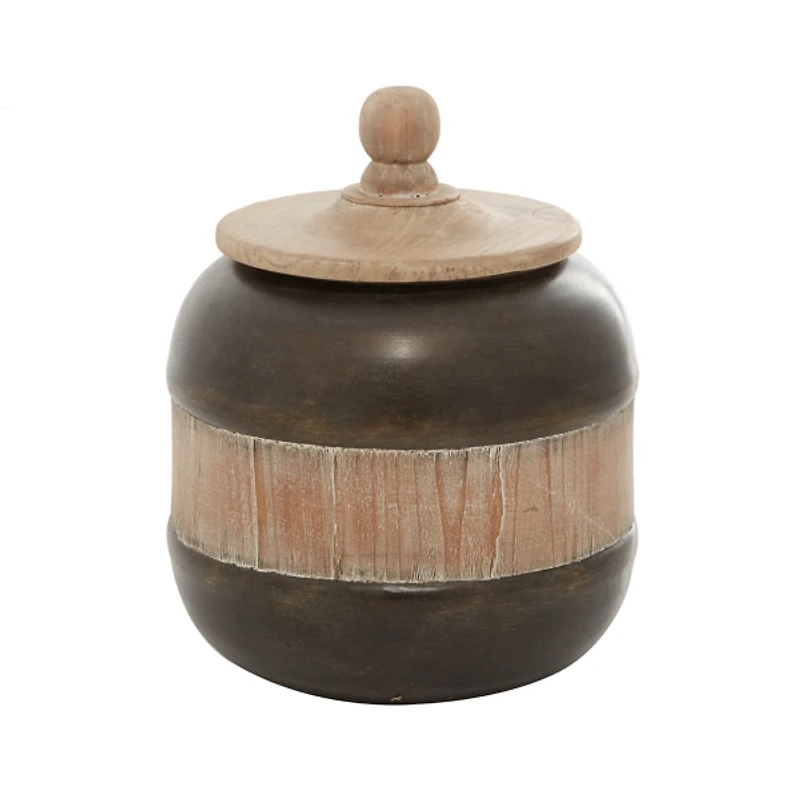 Mahogany Wood and Metal Jar with Lid, 11 in.