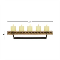 Brown Beaded Wood and Metal Base Candle Holder