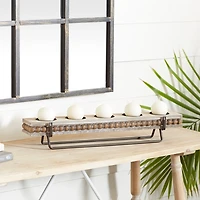 Brown Beaded Wood and Metal Base Candle Holder