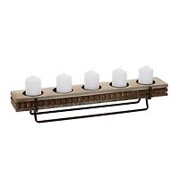 Brown Beaded Wood and Metal Base Candle Holder