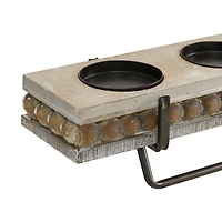 Brown Beaded Wood and Metal Base Candle Holder