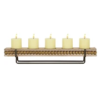 Brown Beaded Wood and Metal Base Candle Holder