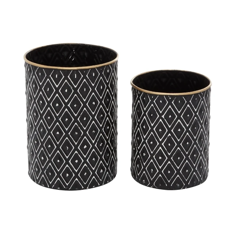 Black and White Embossed Diamond Jars, Set of 2