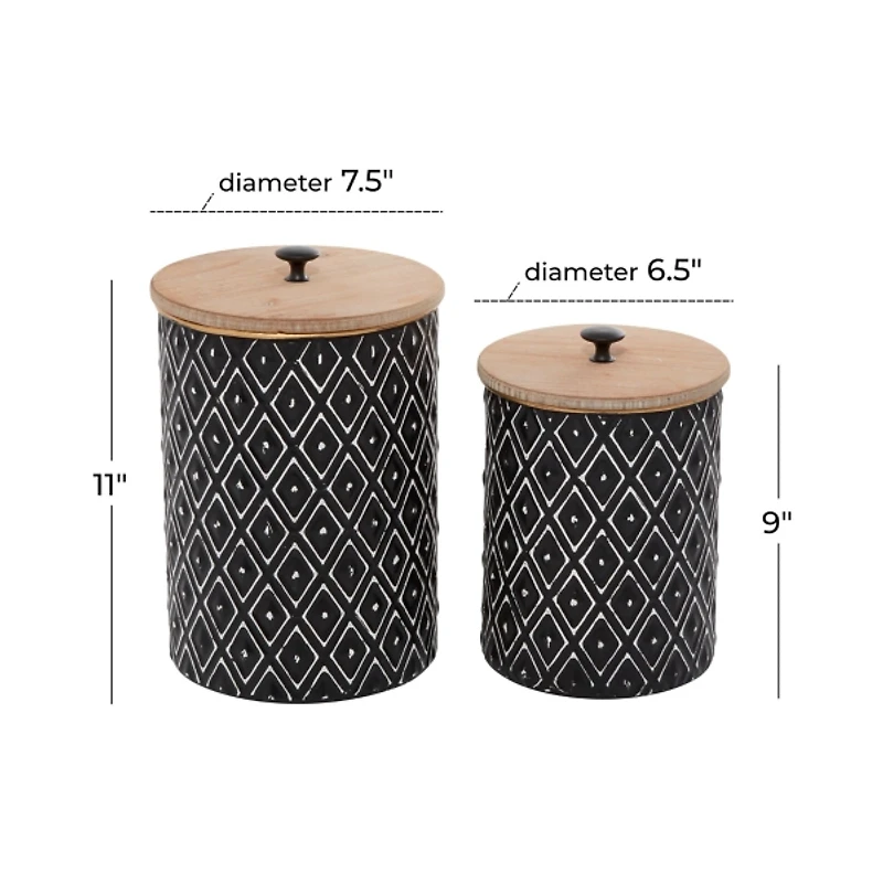 Black and White Embossed Diamond Jars, Set of 2