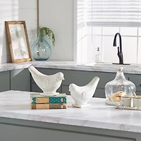 Distressed White Marble Base Birds, Set of 2