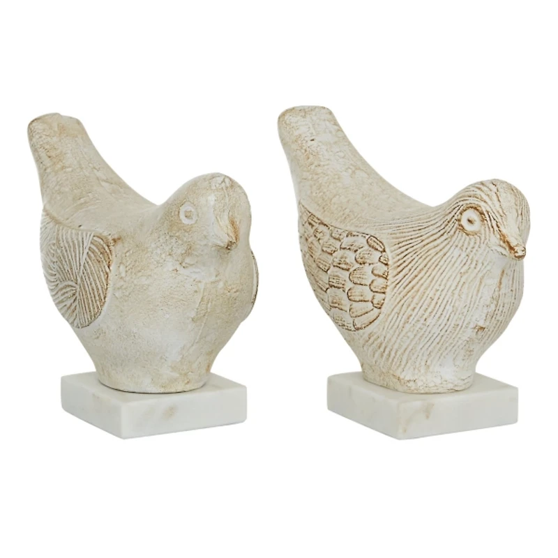 Distressed White Marble Base Birds, Set of 2