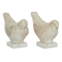 Distressed White Marble Base Birds, Set of 2