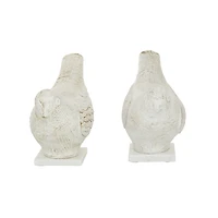 Distressed White Marble Base Birds, Set of 2
