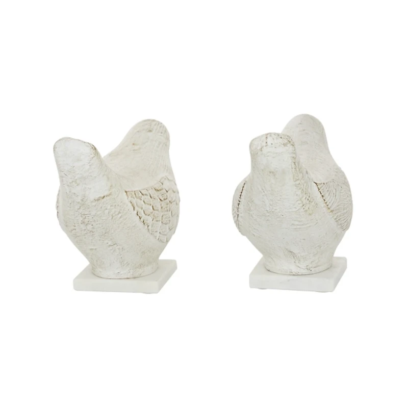 Distressed White Marble Base Birds, Set of 2